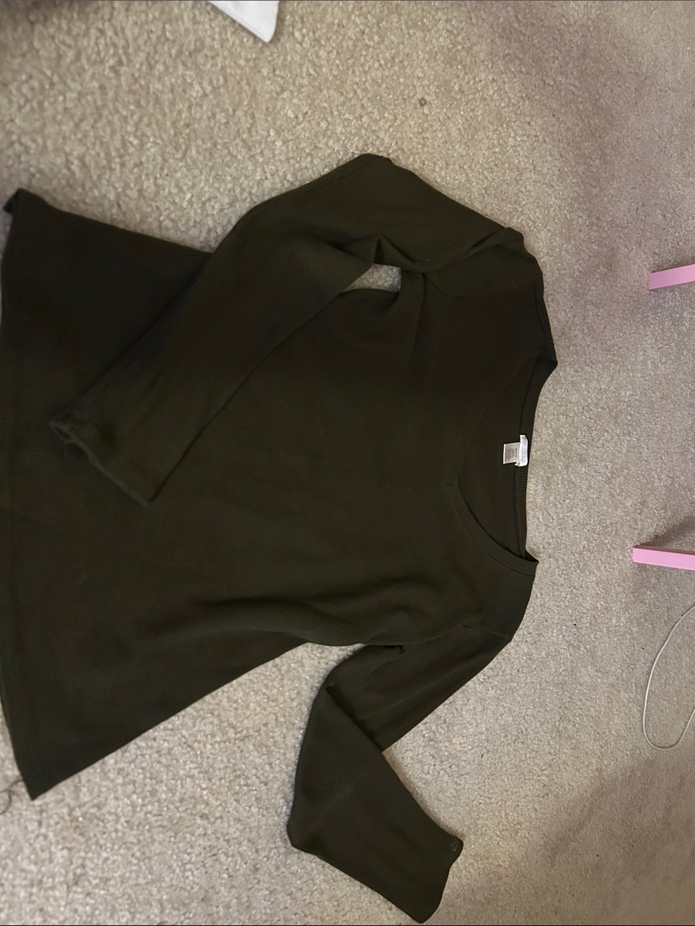 Bozzolo Olive Green Ribbed Long Sleeve Tee